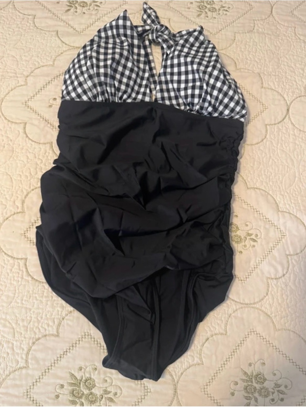 Black One-Piece Swimsuit with Gingham